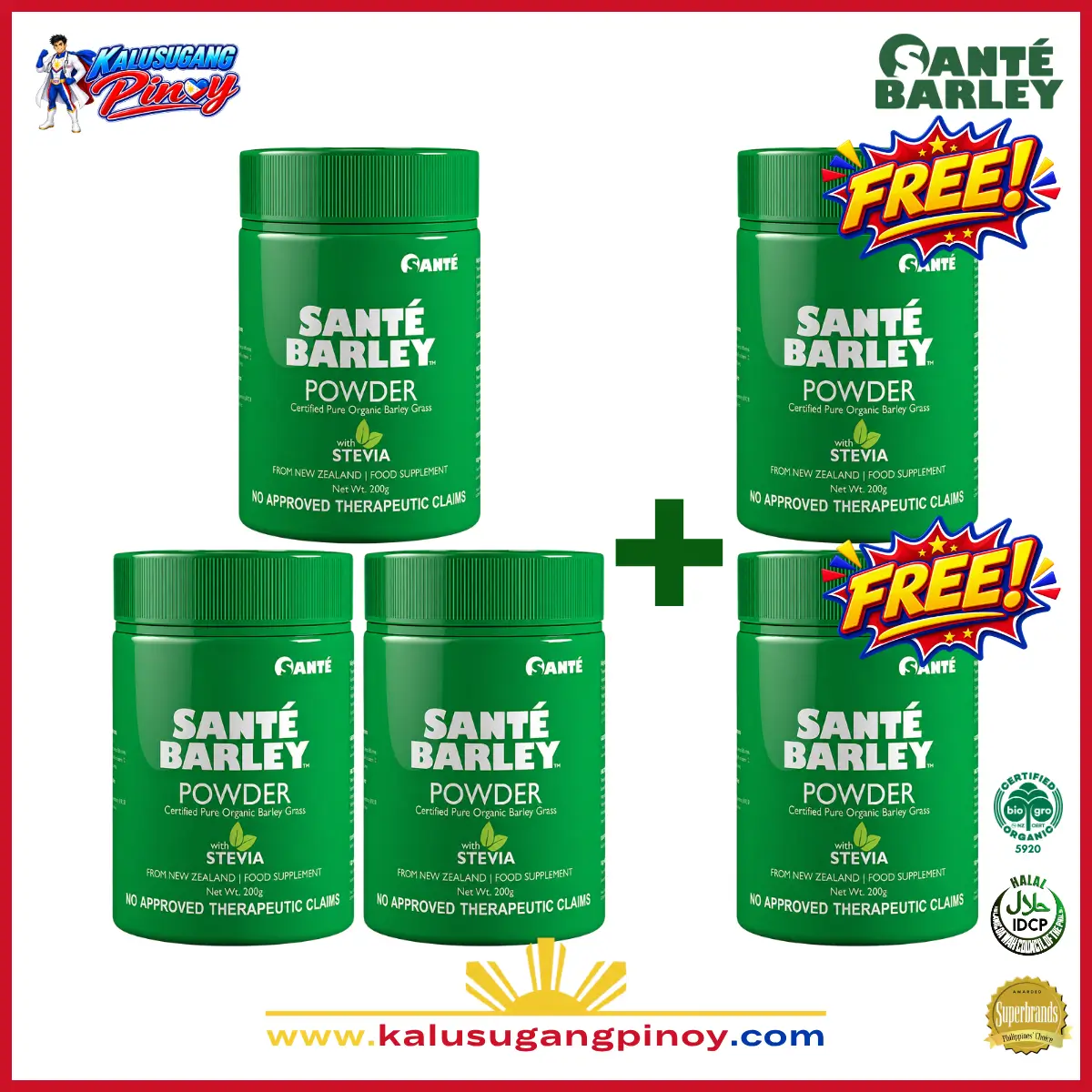 Santé Barley Organic Powder Canister With Stevia Buy 3 Get 2 Free