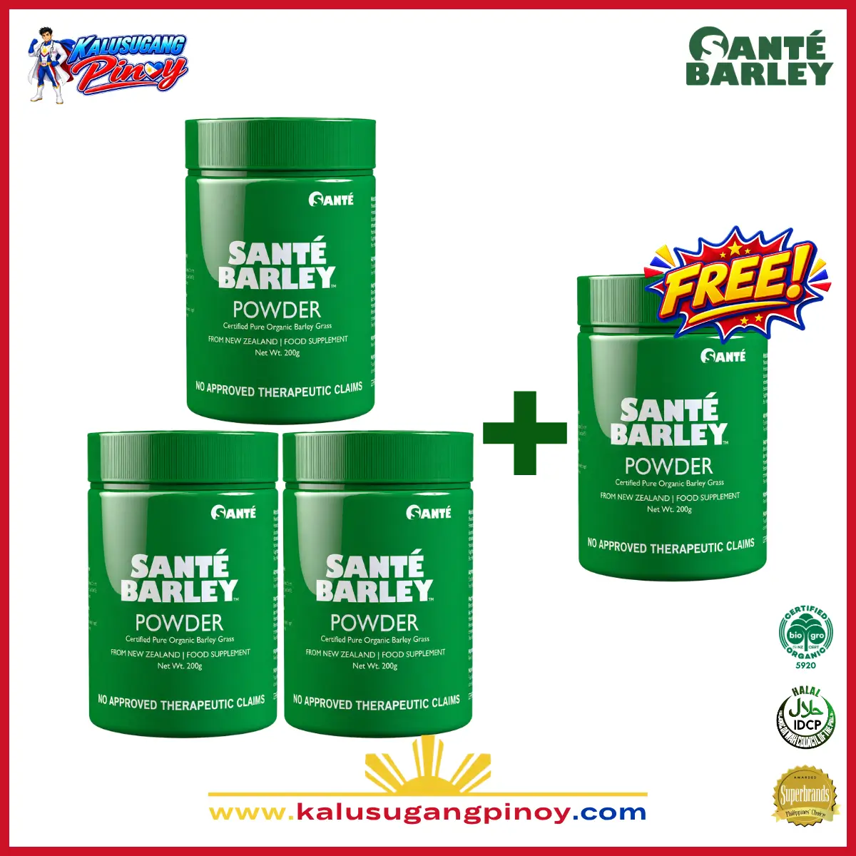 Santé Barley Canister Without Stevia Buy 3 Get 1 Free