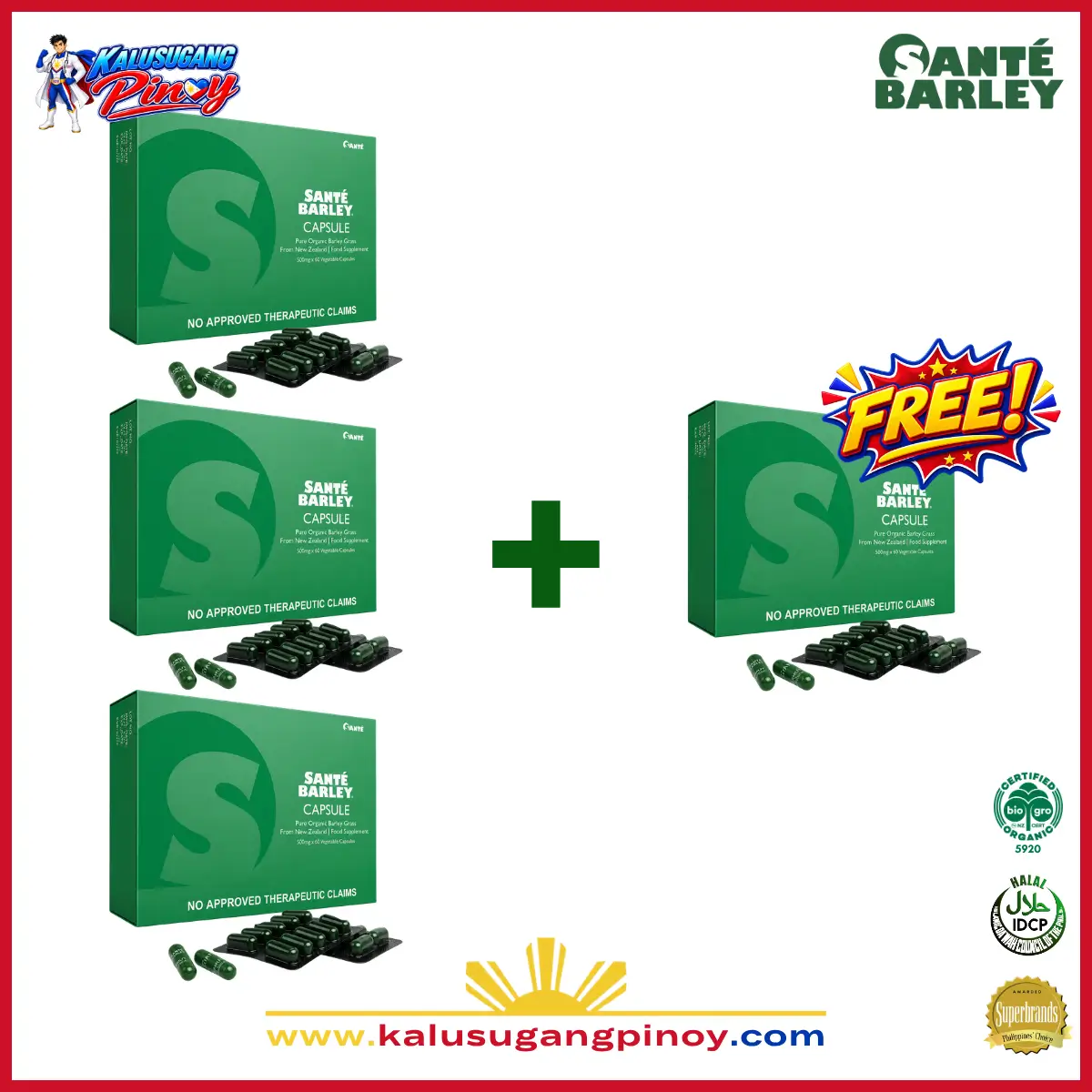 Santé Barley Capsules 500 mg Buy 3 Get 1 Free