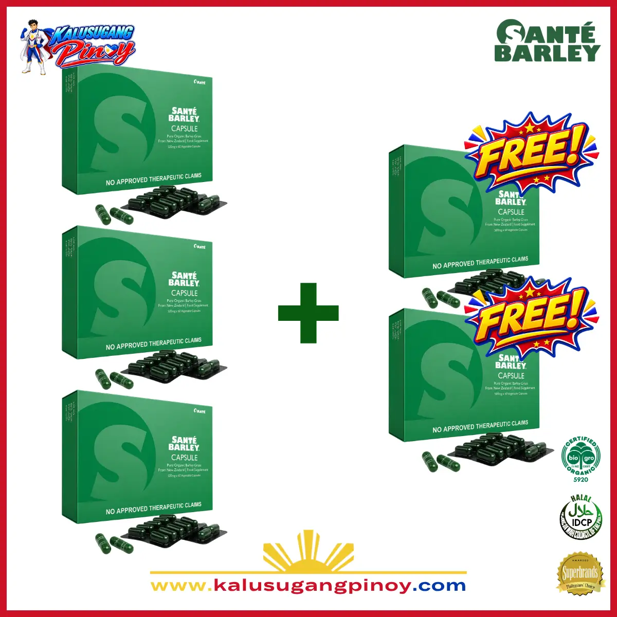 Santé Barley Capsules 500 mg Buy 3 Get 2 Free
