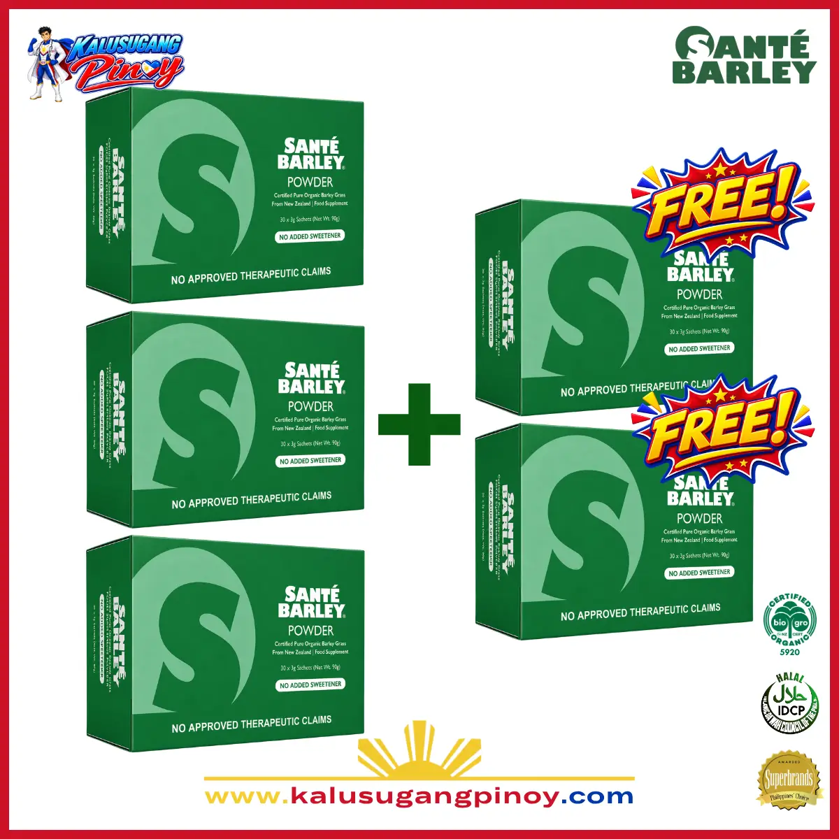 Santé Barley Organic Powder Without Stevia 30 Sachets Buy 3 Get 2 Free